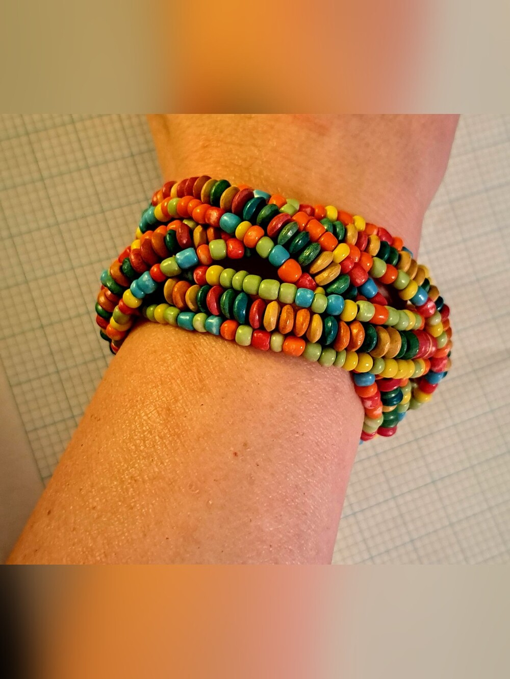 Colorful Multi-Strand Seed Bead Bracelet - Green, Red, Blue, Yellow, Orange
